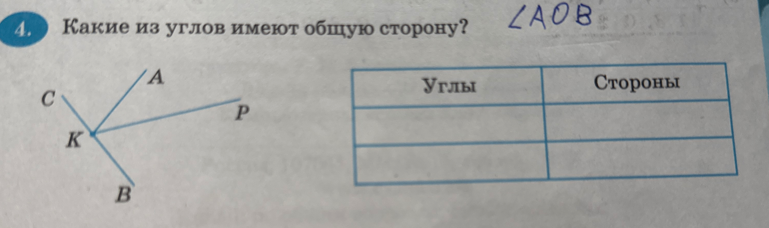 Какие из углов имеют общую сторону?