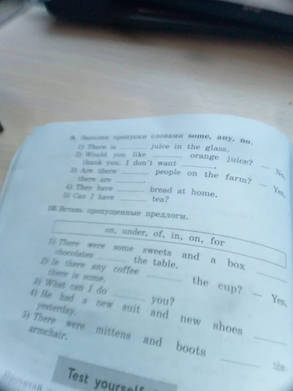 9. Заполни пропуски словами some, any, no.