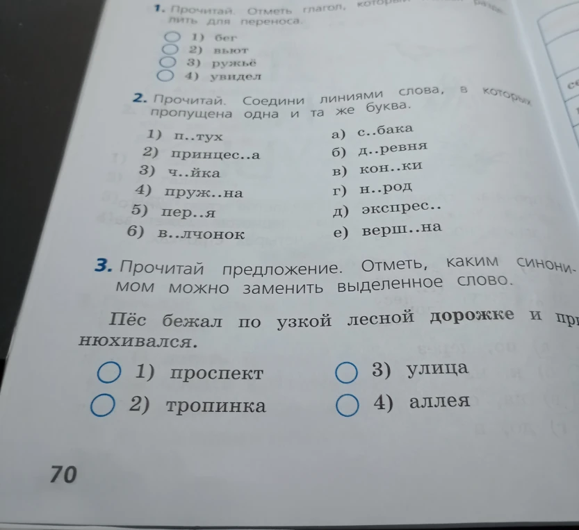 1. Прочитай. Отметь глагол, который нельзя разделить для переноса.