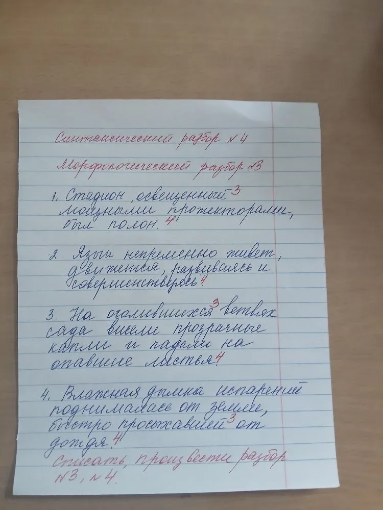 Синтаксический разбор №4. 1. Стадион ,освещенный мощными прожекторами, был полон.