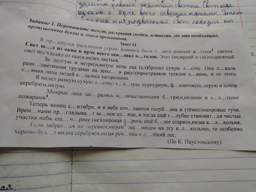 Задание 1. Перепишите текст, раскрывая скобки, вставляя, где это необходимо, пропущенные буквы и знаки препинания.