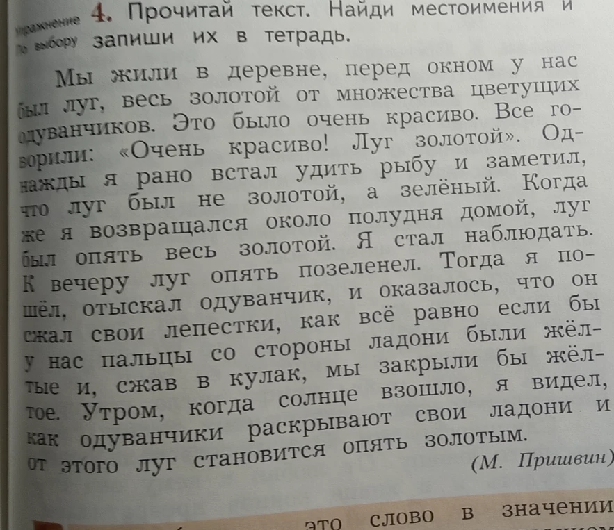 Прочитай текст. Найди местоимения и по выбору запиши их в тетрадь.