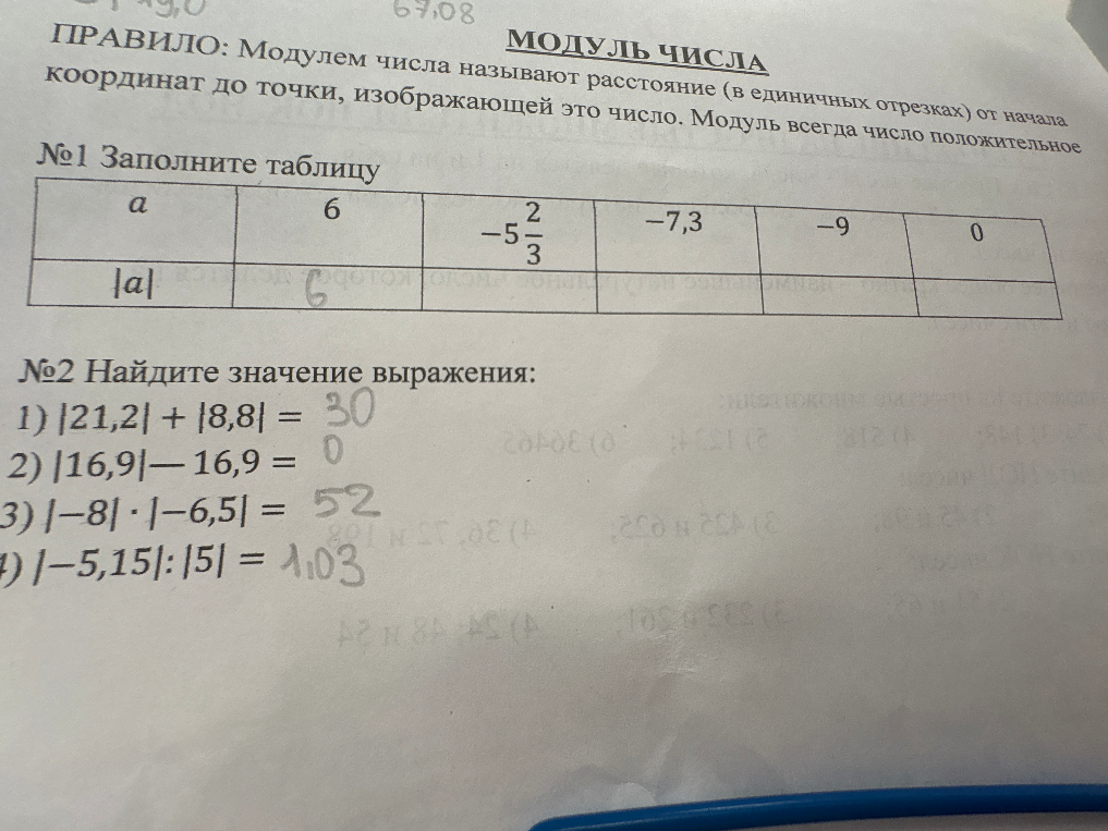 Заполните таблицу №1 и №2 Найдите значение выражения: