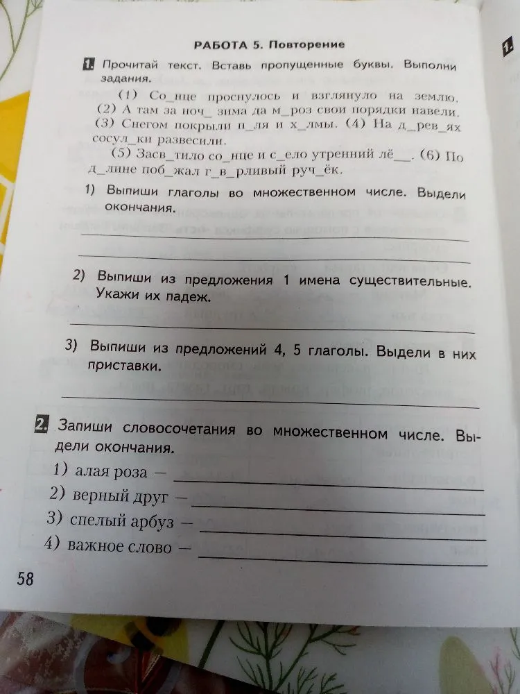 Прочитай текст. Вставь пропущенные буквы. Выполни задания.