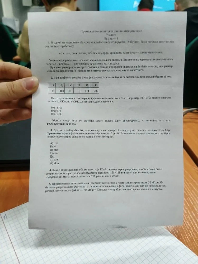 1. В одной из кодировок Unicode каждый символ кодируется 16 битами. Вова написал текст (в нём нет лишних пробелов):