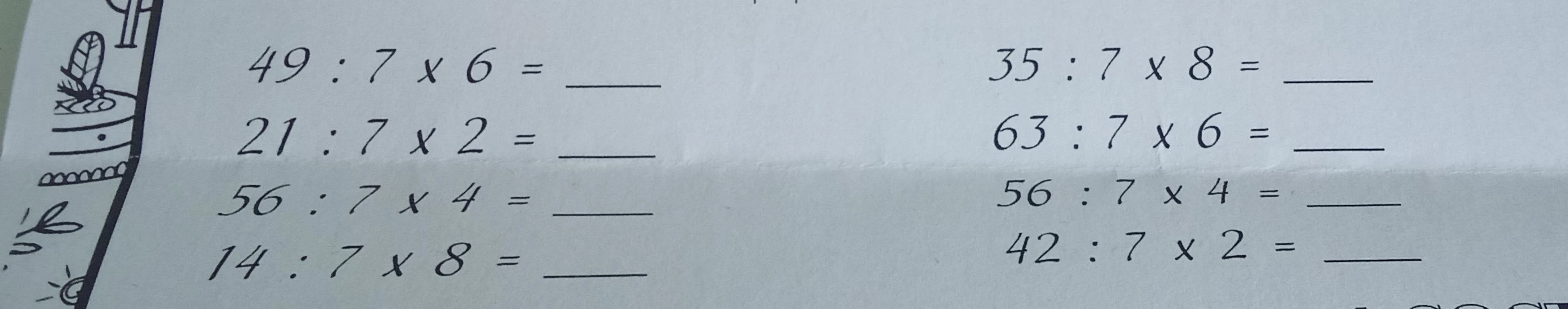 49 : 7 x 6 =