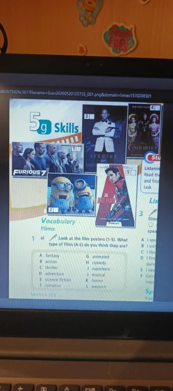Look at the film posters (1-5). What type of films (A-L) do you think they are?