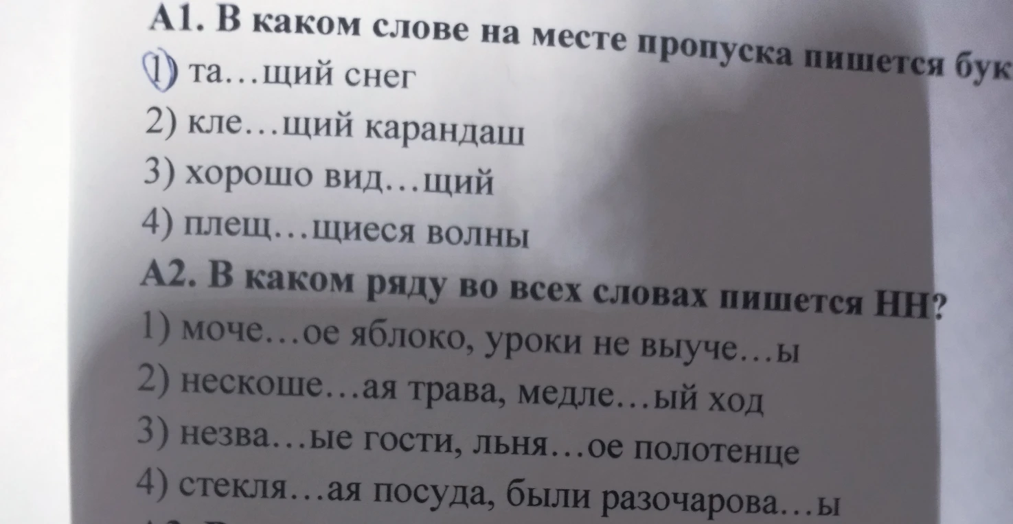 А1. В каком слове на месте пропуска пишется бук А2. В каком ряду во всех словах пишется НН?