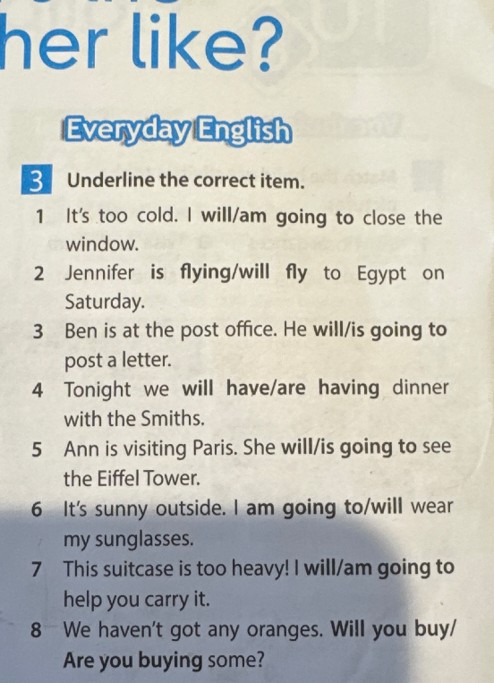 Underline the correct item.