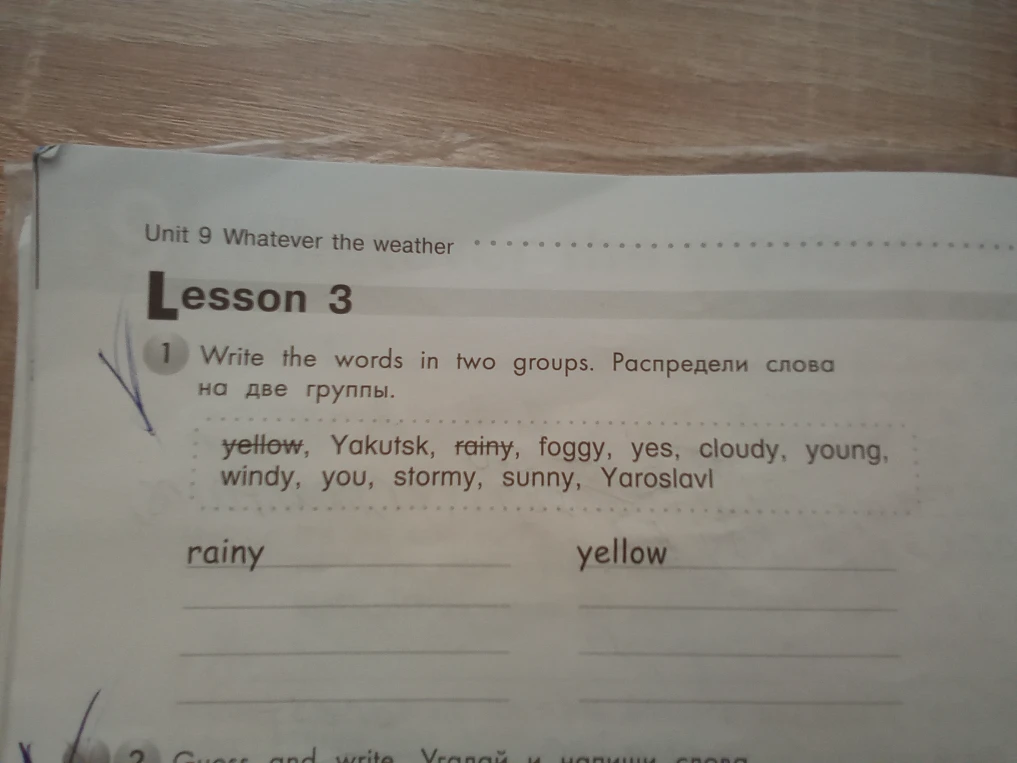 Write the words in two groups. Распредели слова на две группы.