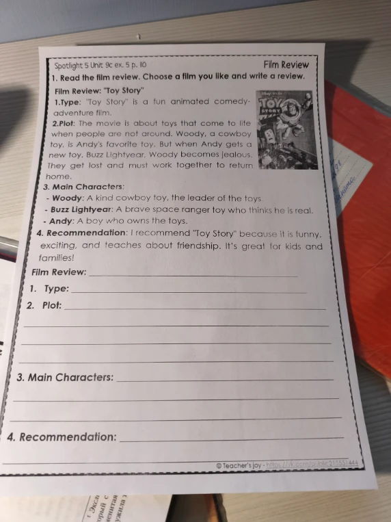 Read the film review. Choose a film you like and write a review.