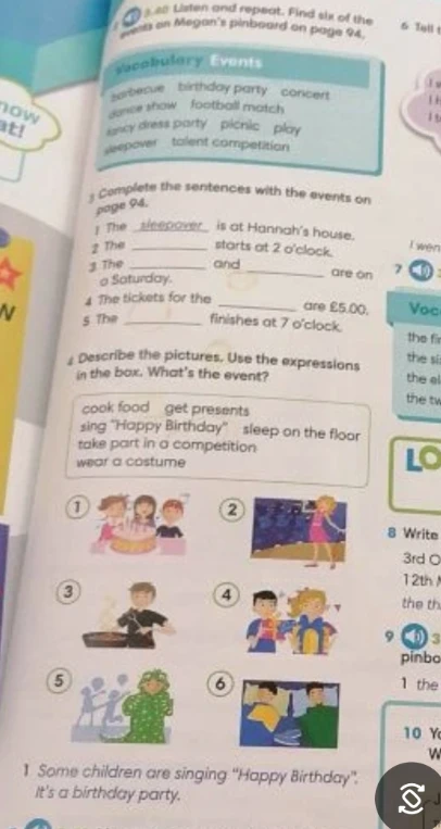 Complete the sentences with the events on page 94.