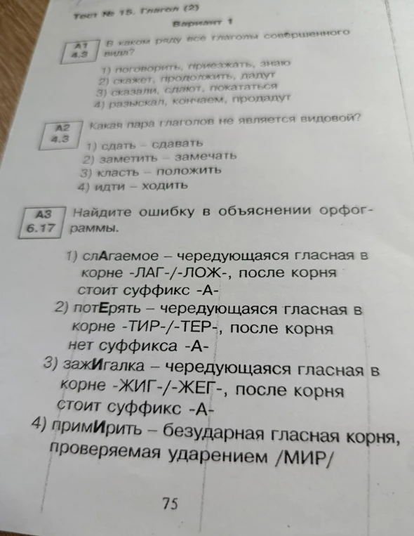 Тест № 15. Глагол (2). Вариант 1