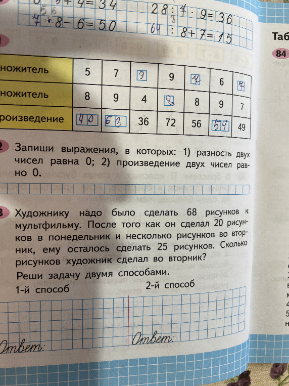 Запиши выражения, в которых: 1) разность двух чисел равна 0; 2) произведение двух чисел равно 0.