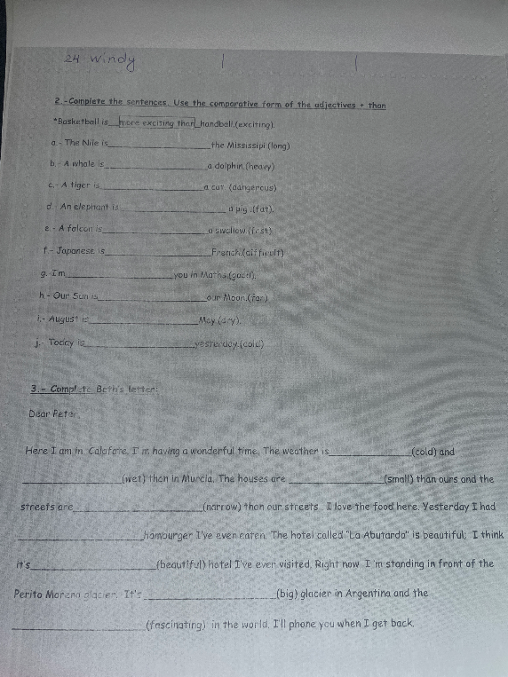 Complete the sentences. Use the comparative form of the adjectives + than