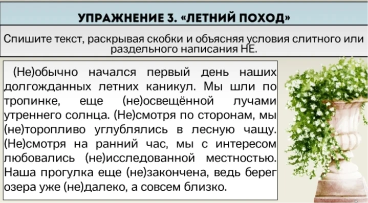 Спишите текст, раскрывая скобки и объясняя условия слитного или раздельного написания НЕ.