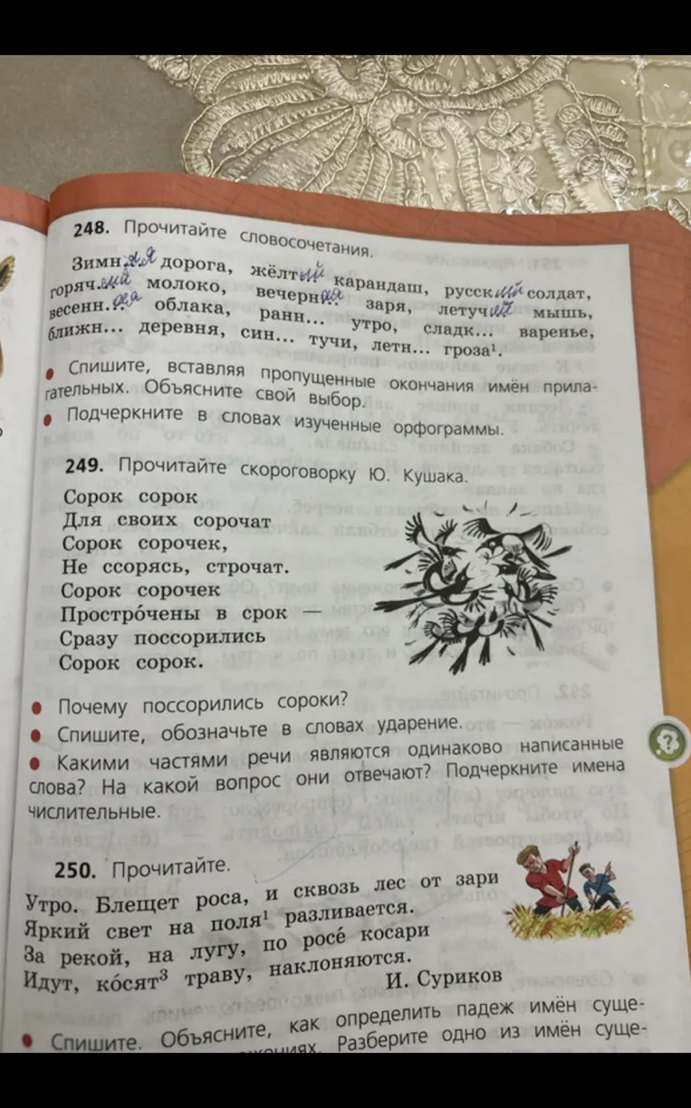 Спишите, вставляя пропущенные окончания имён прилагательных. Объясните свой выбор.