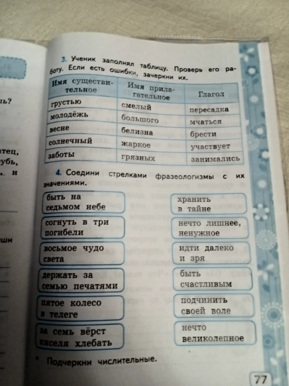 Ученик заполнял таблицу. Проверь его работу. Если есть ошибки, зачеркни их.