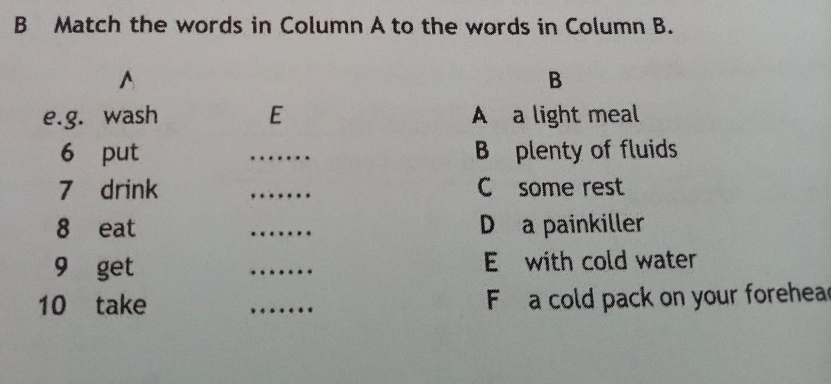 Match the words in Column A to the words in Column B.