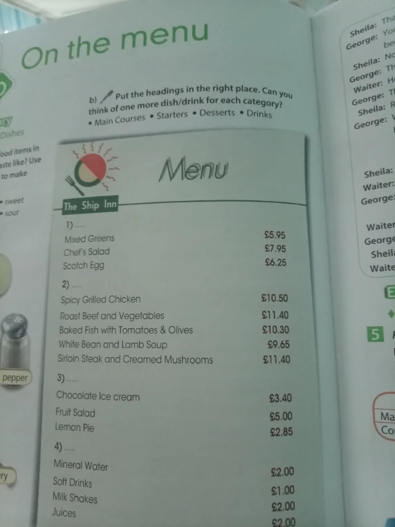 Put the headings in the right place. Can you think of one more dish/drink for each category?