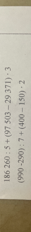 186 260 : 5 + (97 503 - 29 371) * 3