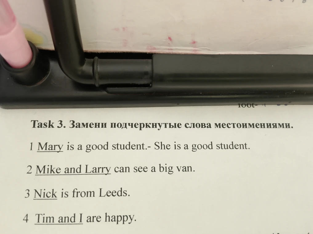 Task 3. Замени подчеркнутые слова местоимениями.