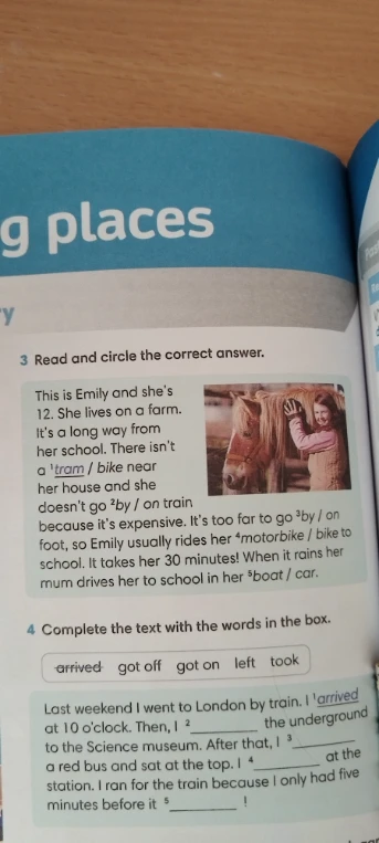 Read and circle the correct answer. This is Emily and she's 12. She lives on a farm.