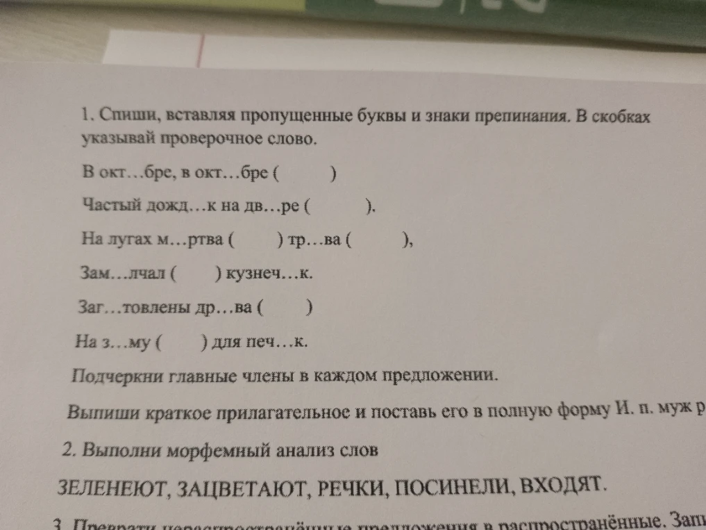 1. Спиши, вставляя пропущенные буквы и знаки препинания. В скобках указывай проверочное слово.