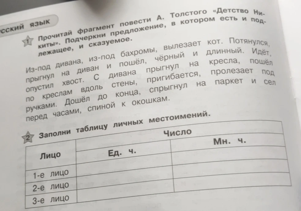 Прочитай фрагмент повести А. Толстого «Детство Никиты». Подчеркни подлежащее и сказуемое.