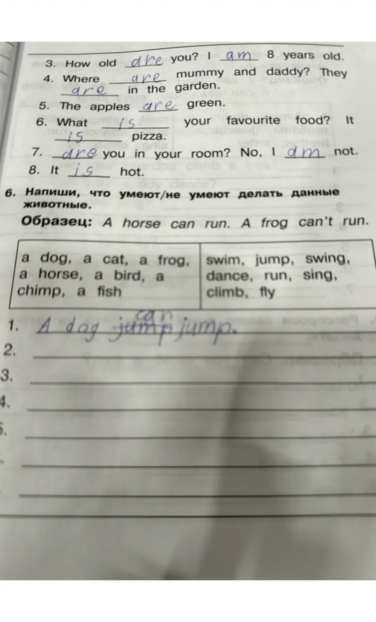 Напиши, что умеют/не умеют делать данные животные.