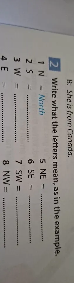 Write what the letters mean, as in the example.
