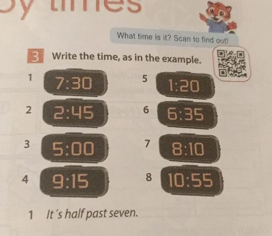 Write the time, as in the example.