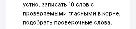 устно, записать 10 слов с проверяемыми гласными в корне, подобрать проверочные слова.