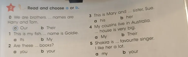 Read and choose a or b. 0 We are brothers. ... names are Harry and Tom.