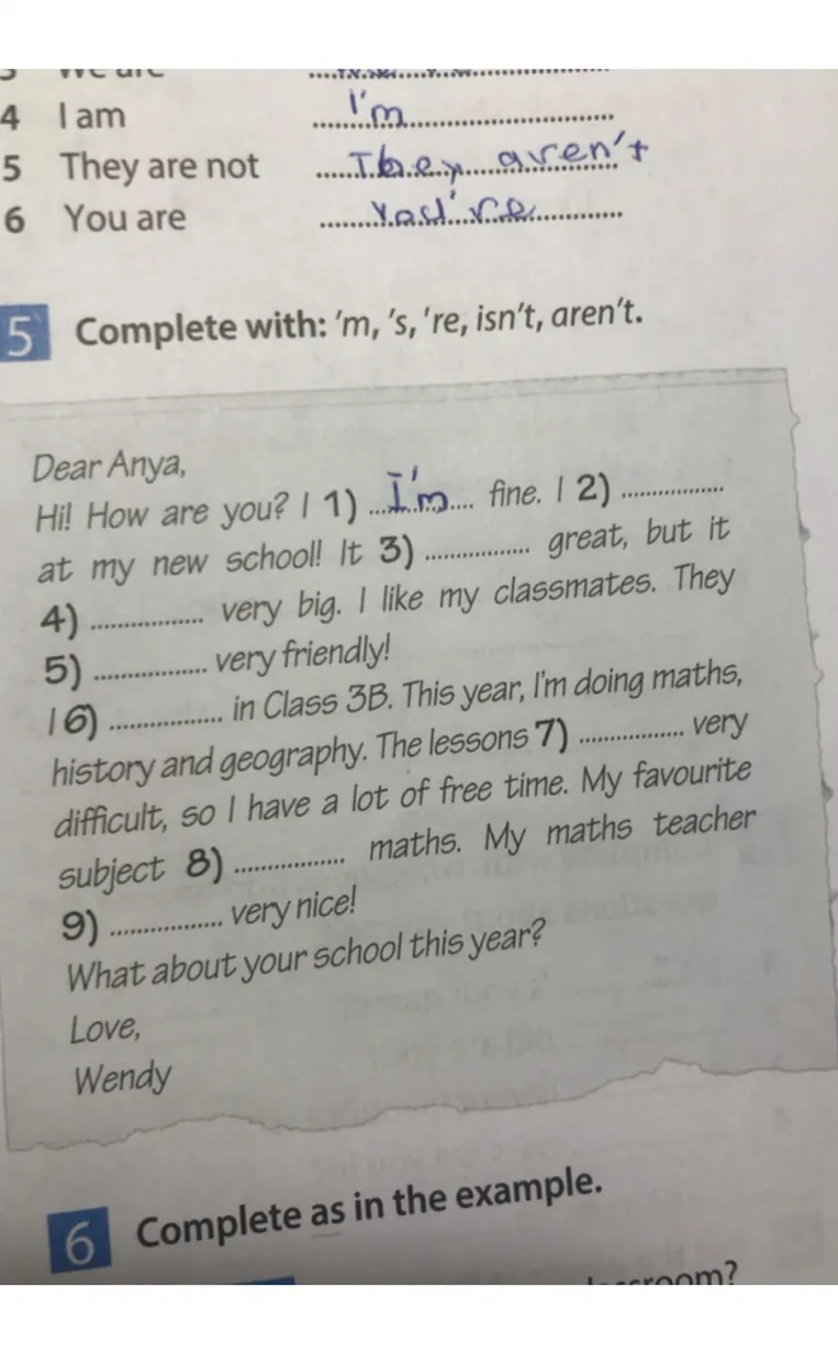Complete with: 'm, 's, 're, isn't, aren't.