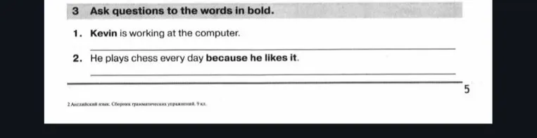 Ask questions to the words in bold.