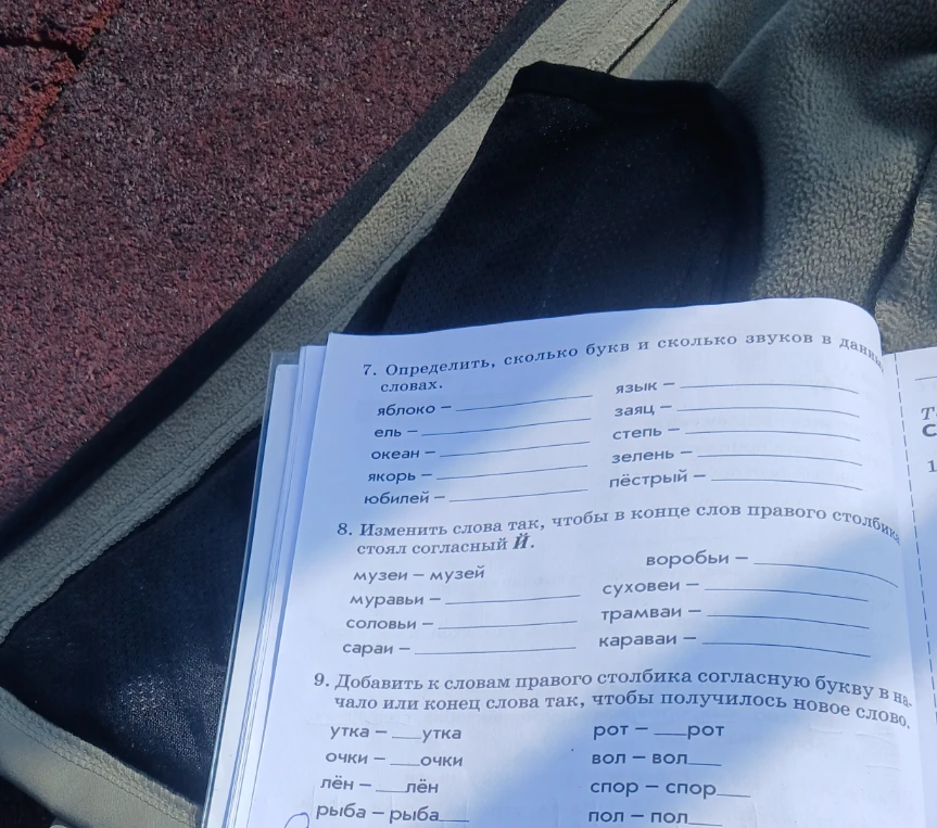 7. Определить, сколько букв и сколько звуков в данных словах.