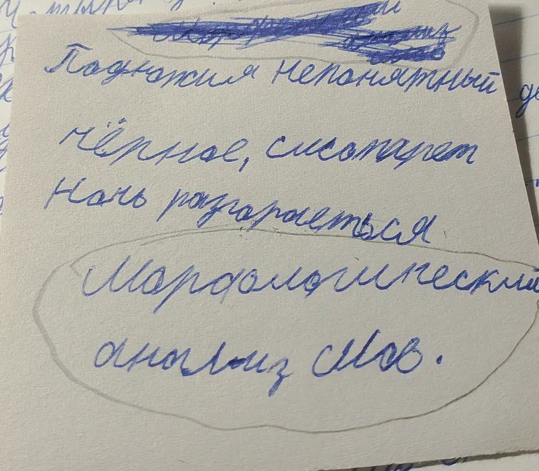 Морфологический анализ слов: непонятный, чёрное, ночь, разгорается.