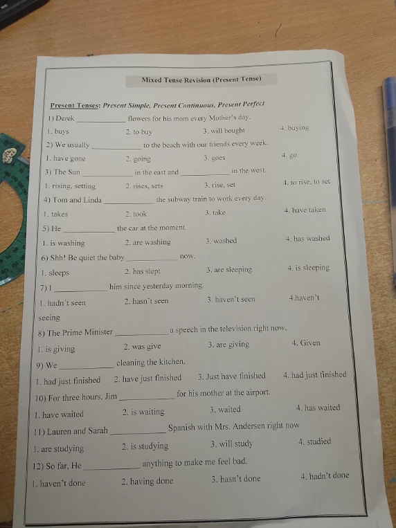 Mixed Tense Revision (Present Tense)