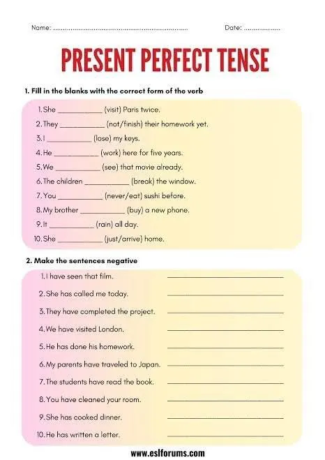 1. Fill in the blanks with the correct form of the verb