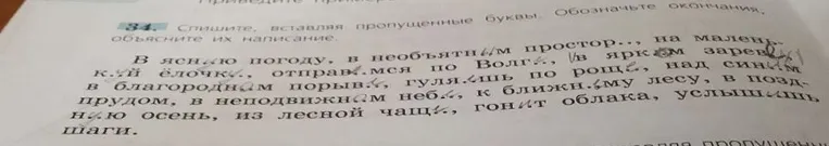 34. Спишите, вставляя пропущенные буквы. Обозначьте окончания, объясните их написание.