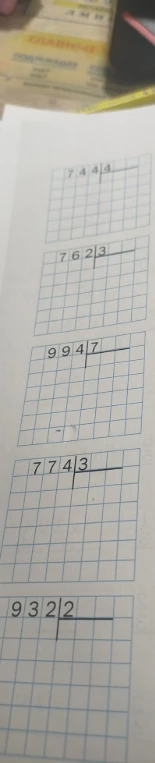 744 ÷ 4, 762 ÷ 3, 994 ÷ 7, 774 ÷ 3, 932 ÷ 2