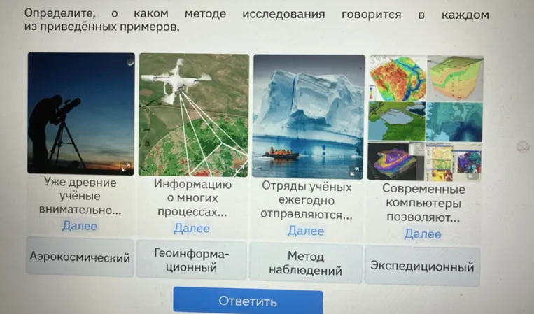 Определите, о каком методе исследования говорится в каждом из приведённых примеров.