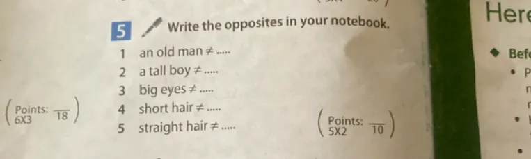 Write the opposites in your notebook.