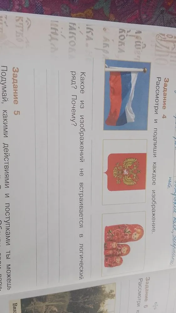 Рассмотри и подпиши каждое изображение. Какое из изображений не встраивается в логический ряд? Почему?