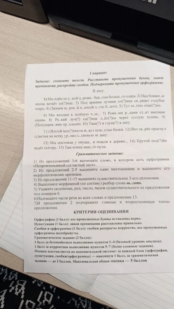 Задание: спишите текст. Расставьте пропущенные буквы, знаки препинания, раскройте скобки. Подчеркните пропущенные орфограммы.