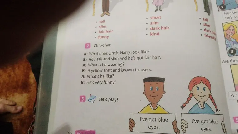 What does Uncle Harry look like? He's tall and slim and he's got fair hair.