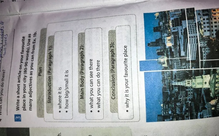 Write a short article on your favourite place in your city (80-90 words). Use as many adjectives as you can from Ex. 1b.