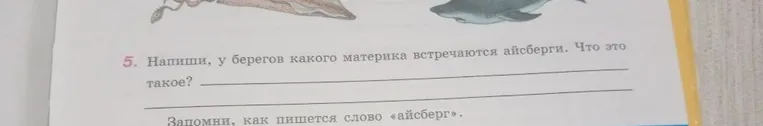 5. Напиши, у берегов какого материка встречаются айсберги. Что это такое?