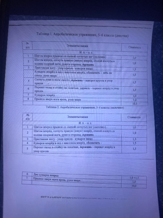 Таблица 1. Акробатическое упражнение, 5–6 классы (девочки)
